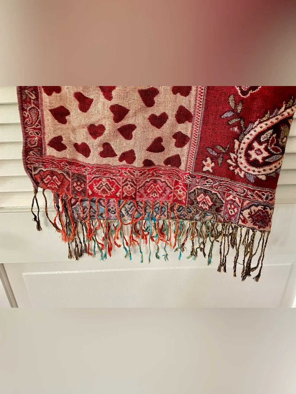 Boho Patchwork Print Scarf, Red Multi-Pattern, Paisley, Animal Print, Floral